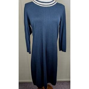 Vineyard Vines Women's Sweater Dress Cotton Wool Blue SZ M Braided Round Neck